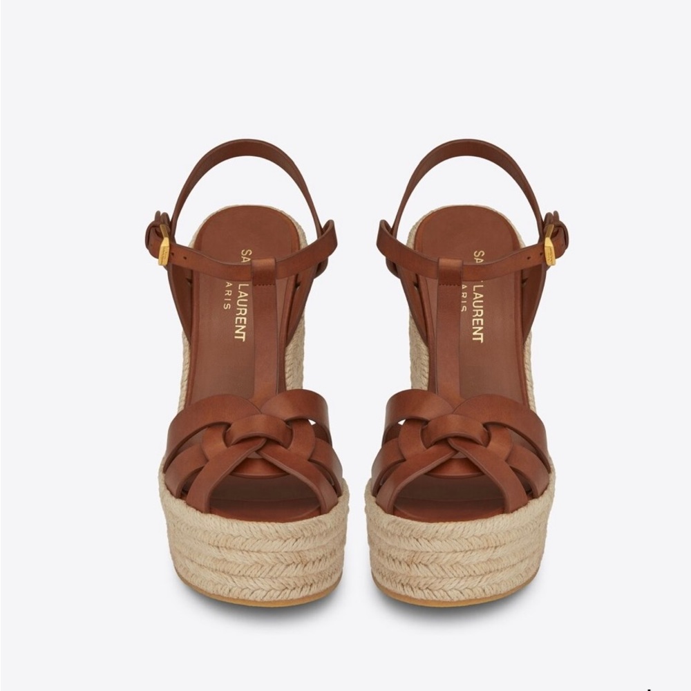 Saint Laurent Tribute Espadrilles Wedge in Smooth Leather